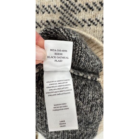 Rails Reese Black Oatmeal Plaid Cardigan Sweater Beige Wool Knit Cardi L - Picture 7 of 7